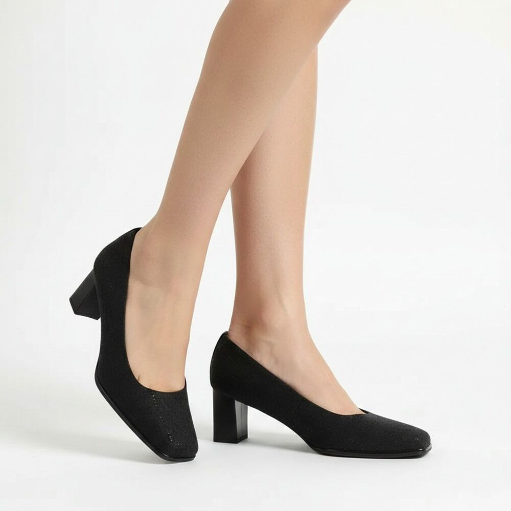 Stuart Weitzman Black Square Toe Block Heel Print Pump Shoes 8